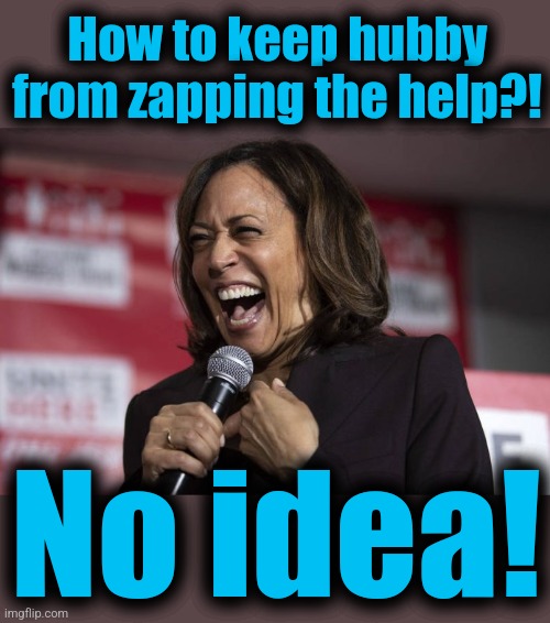 Kamala laughing | How to keep hubby from zapping the help?! No idea! | image tagged in kamala laughing | made w/ Imgflip meme maker