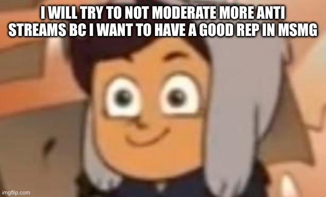 this is fine luz | I WILL TRY TO NOT MODERATE MORE ANTI STREAMS BC I WANT TO HAVE A GOOD REP IN MSMG | image tagged in this is fine luz | made w/ Imgflip meme maker