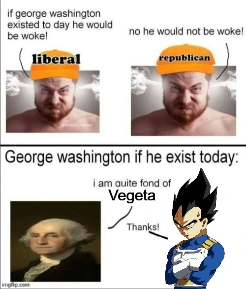 George Washington if he existed today | Vegeta | image tagged in george washington if he existed today | made w/ Imgflip meme maker