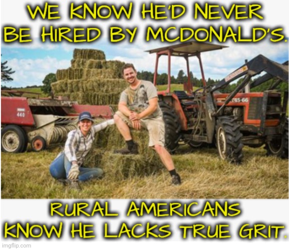 Harris Has the Grit | image tagged in kamala harris,farmers,mcdonalds,dnc,msnbc,rural america | made w/ Imgflip meme maker