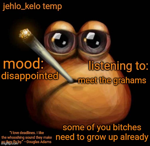 jehlo kelo temp | meet the grahams; disappointed; some of you bitches need to grow up already | image tagged in jehlo kelo temp | made w/ Imgflip meme maker