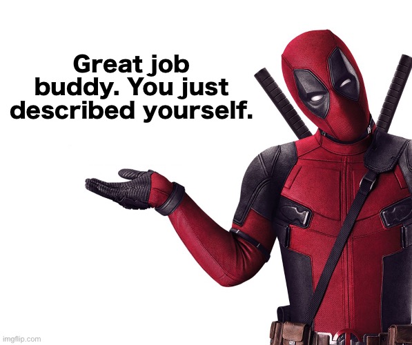 Deadpool Head Tilt Squint Funny Look Question | Great job buddy. You just described yourself. | image tagged in deadpool head tilt squint funny look question | made w/ Imgflip meme maker