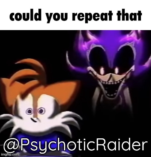 could you repeat that | @PsychoticRaider | image tagged in could you repeat that | made w/ Imgflip meme maker