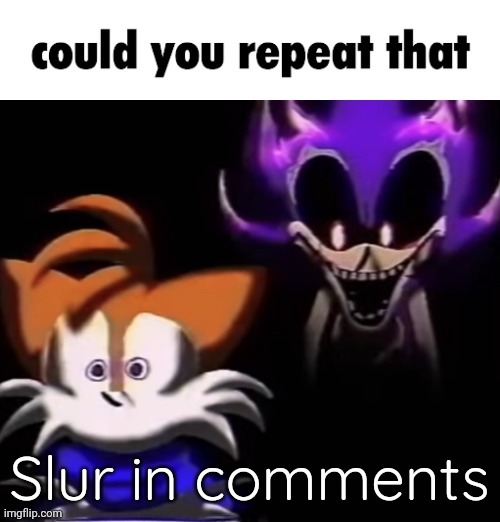 could you repeat that | Slur in comments | image tagged in could you repeat that | made w/ Imgflip meme maker