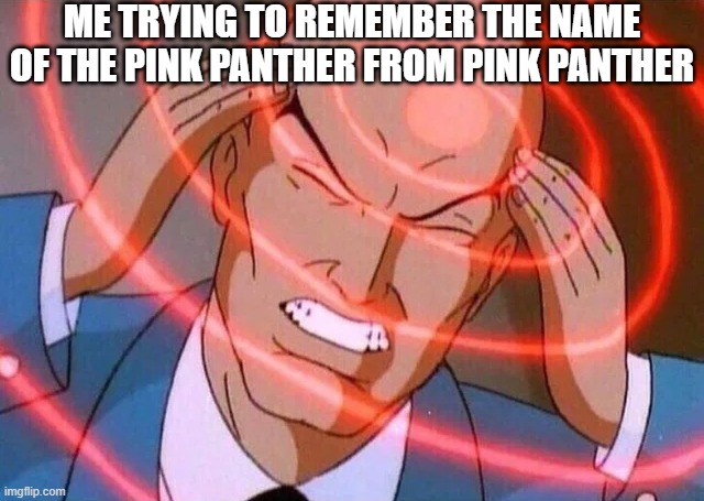 best joke of the year | ME TRYING TO REMEMBER THE NAME OF THE PINK PANTHER FROM PINK PANTHER | image tagged in trying to remember,pink panther,memes,mgm,cartoons | made w/ Imgflip meme maker