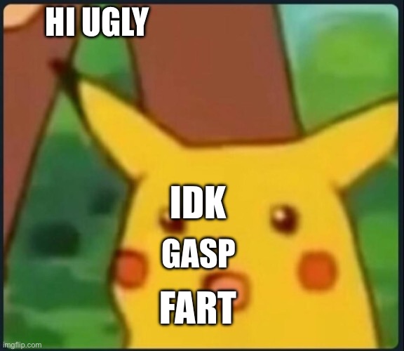 Surprised Pikachu | HI UGLY; IDK; GASP; FART | image tagged in surprised pikachu | made w/ Imgflip meme maker