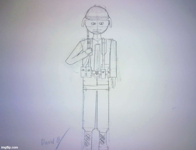 Drawing of J. Arnold Davis in a PASGT Suit, Armor and Equipment. | image tagged in drawing,oc,pro-fandom,soldier,wojak,military | made w/ Imgflip meme maker