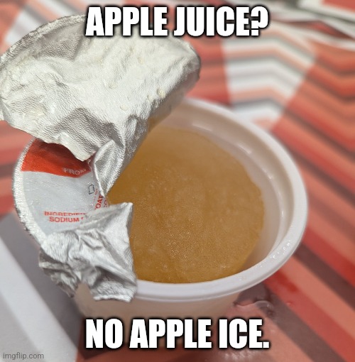 Lunch Struggle | APPLE JUICE? NO APPLE ICE. | image tagged in funny memes | made w/ Imgflip meme maker