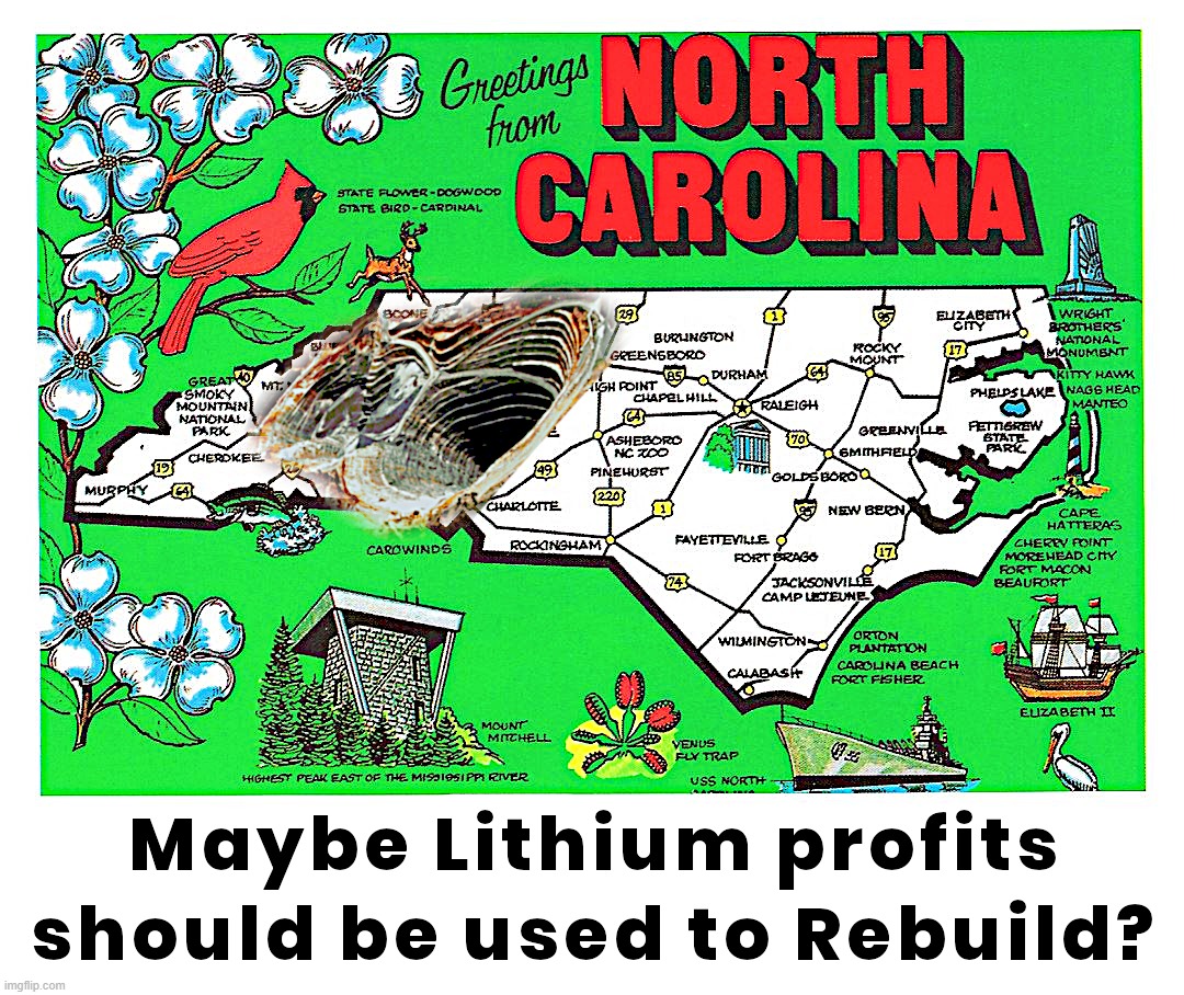 REBUILD NC with LITHIUM PROFITS ? | image tagged in nc,north carolina,helene,fema,lithium,land grab | made w/ Imgflip meme maker