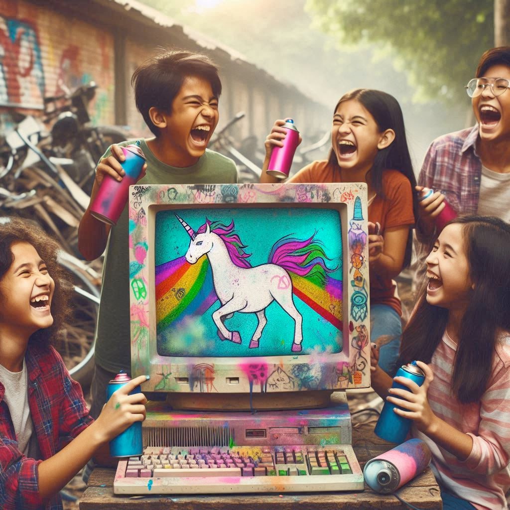 Unicorn computer kids Blank Meme Template