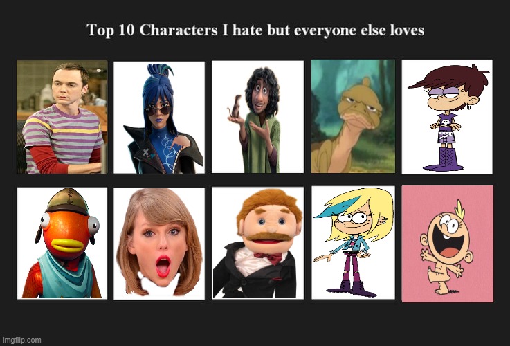 top 10 characters i hate but everyone else likes/loves - Imgflip