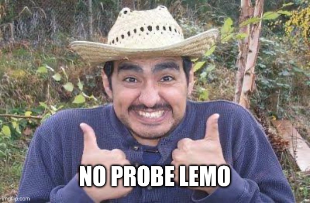 Mexican is pleased | NO PROBE LEMO | image tagged in mexican is pleased | made w/ Imgflip meme maker