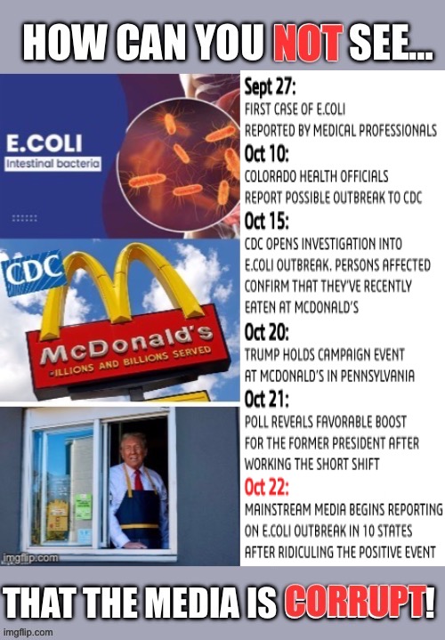 Another Example of Corrupt Media | image tagged in mcdonalds,cdc,mainstream media,donald trump | made w/ Imgflip meme maker