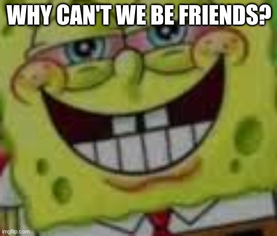 Why can't we be friends? | WHY CAN'T WE BE FRIENDS? | image tagged in spongebob,geek,friends | made w/ Imgflip meme maker