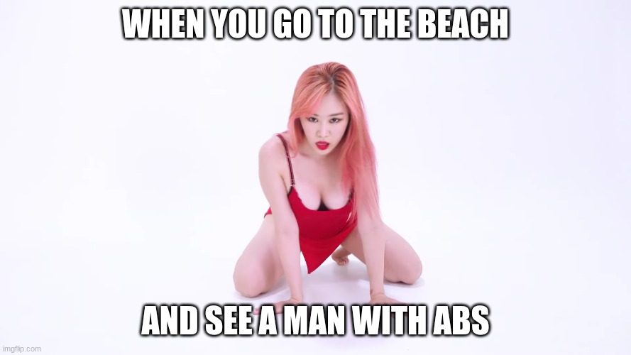 Like I'm literally a straight teen boy but oh my gawdddd | WHEN YOU GO TO THE BEACH; AND SEE A MAN WITH ABS | image tagged in turned on woman | made w/ Imgflip meme maker