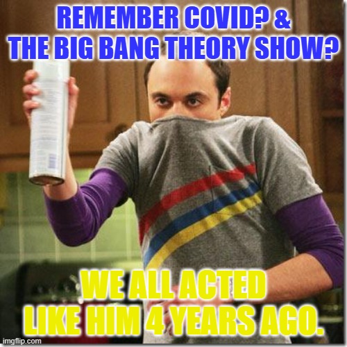 WHY is this true though | REMEMBER COVID? & THE BIG BANG THEORY SHOW? WE ALL ACTED LIKE HIM 4 YEARS AGO. | image tagged in air freshener sheldon cooper | made w/ Imgflip meme maker