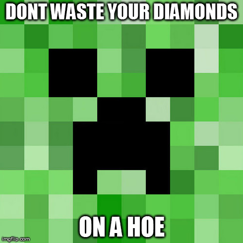 Scumbag Minecraft Meme | DONT WASTE YOUR DIAMONDS ON A HOE | image tagged in memes,scumbag minecraft | made w/ Imgflip meme maker