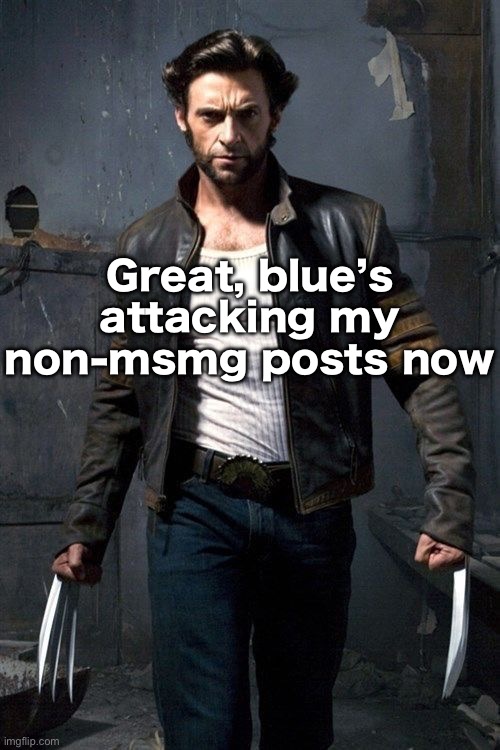 Wolverine | Great, blue’s attacking my non-msmg posts now | image tagged in wolverine | made w/ Imgflip meme maker