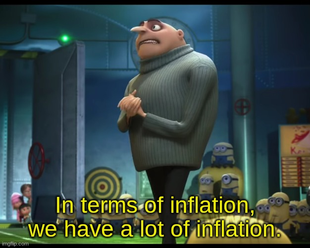 gru no money | In terms of inflation, we have a lot of inflation. | image tagged in gru no money | made w/ Imgflip meme maker