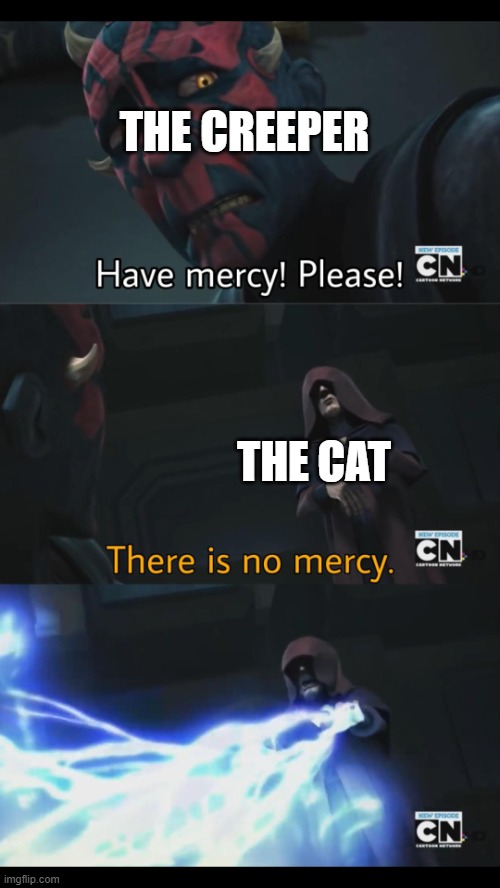 No mercy | THE CREEPER THE CAT | image tagged in no mercy | made w/ Imgflip meme maker