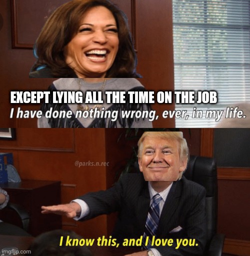 Vice-versa | EXCEPT LYING ALL THE TIME ON THE JOB | image tagged in i know this and i love you | made w/ Imgflip meme maker