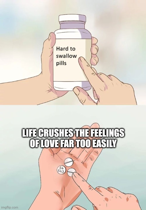 Do so as you please | LIFE CRUSHES THE FEELINGS OF LOVE FAR TOO EASILY | image tagged in memes,hard to swallow pills | made w/ Imgflip meme maker