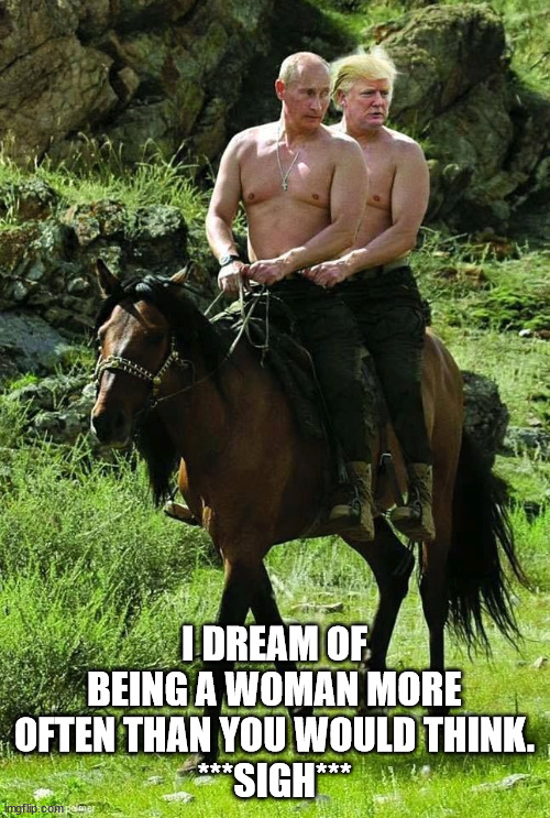 Trump Putin | I DREAM OF BEING A WOMAN MORE OFTEN THAN YOU WOULD THINK.
***SIGH*** | image tagged in trump putin | made w/ Imgflip meme maker