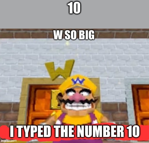 W so big Wario | 10 I TYPED THE NUMBER 10 | image tagged in w so big wario | made w/ Imgflip meme maker