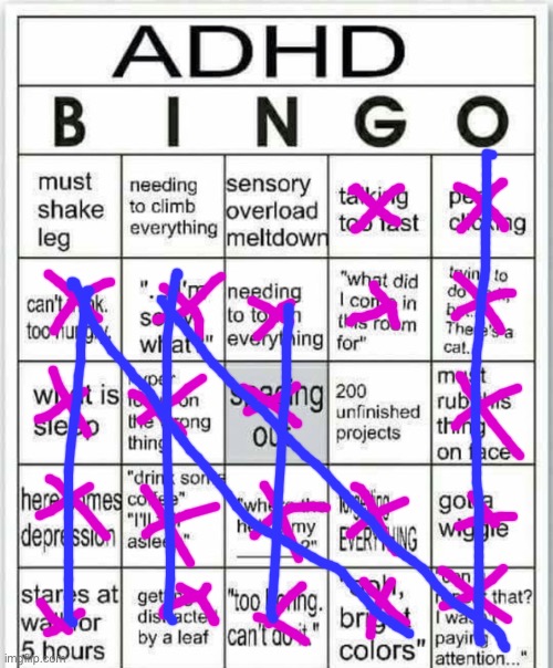 BINGO! ALSO I’M BACK | image tagged in adhd bingo | made w/ Imgflip meme maker