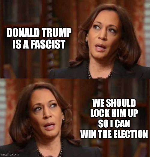 DONALD TRUMP IS A FASCIST WE SHOULD LOCK HIM UP SO I CAN WIN THE ELECTION | image tagged in kamala harris | made w/ Imgflip meme maker