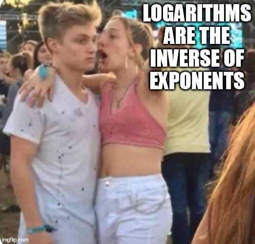 Girlspaining | LOGARITHMS ARE THE INVERSE OF EXPONENTS | image tagged in girlspaining,logarithms | made w/ Imgflip meme maker