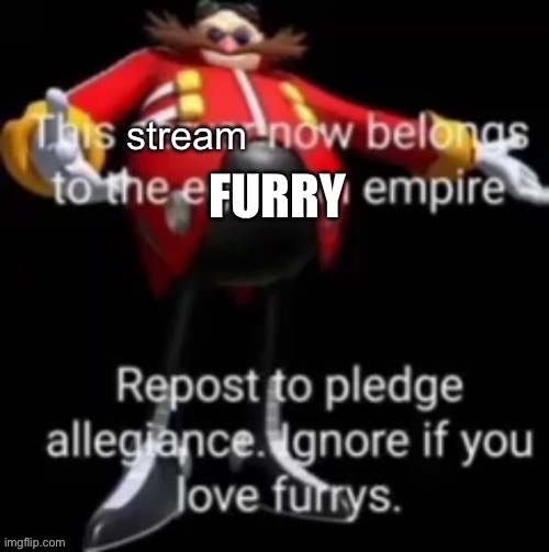 This stream now belongs to the eggman empire | FURRY | image tagged in this stream now belongs to the eggman empire | made w/ Imgflip meme maker