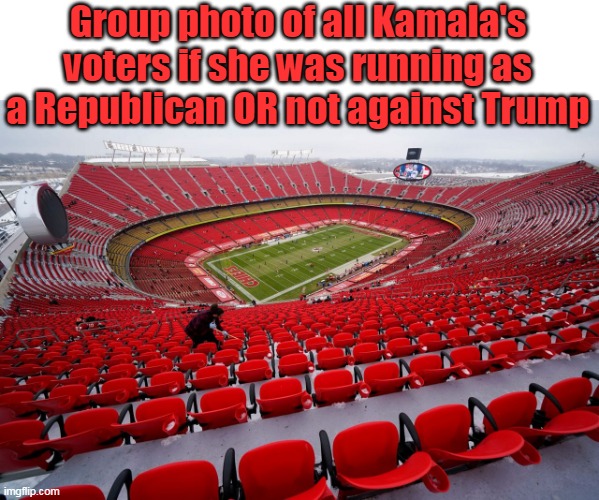 If she ran unopposed she'd LOSE | Group photo of all Kamala's voters if she was running as a Republican OR not against Trump | image tagged in kamala voters republican no trump meme | made w/ Imgflip meme maker