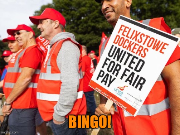 Felixstowe Dock workers Unite | BINGO! | image tagged in felixstowe dock workers unite | made w/ Imgflip meme maker