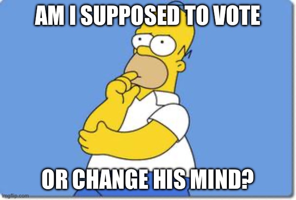 Thinking Homer | AM I SUPPOSED TO VOTE OR CHANGE HIS MIND? | image tagged in thinking homer | made w/ Imgflip meme maker