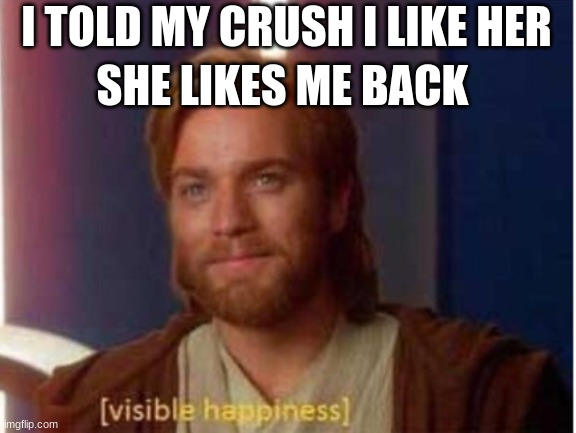 Visible Happiness | I TOLD MY CRUSH I LIKE HER; SHE LIKES ME BACK | image tagged in visible happiness | made w/ Imgflip meme maker