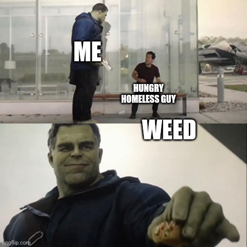 Hulk Taco | ME; HUNGRY HOMELESS GUY; WEED | image tagged in hulk taco | made w/ Imgflip meme maker