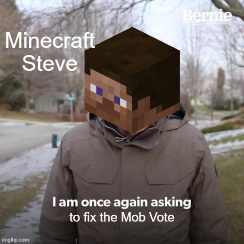 Bernie I Am Once Again Asking For Your Support | Minecraft Steve; to fix the Mob Vote | image tagged in memes,bernie i am once again asking for your support | made w/ Imgflip meme maker