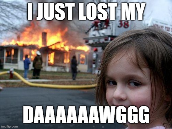 Disaster Girl Meme | I JUST LOST MY; DAAAAAAWGGG | image tagged in memes,disaster girl | made w/ Imgflip meme maker