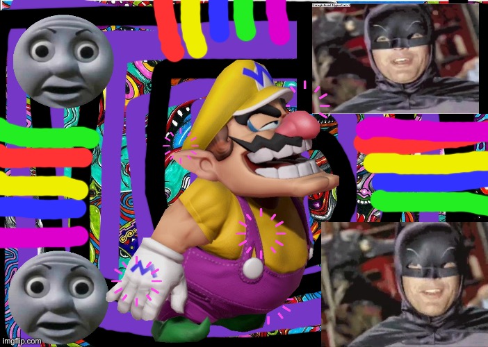 Wario having a acid trip | image tagged in acid,wario,batman,thomas o face,crossover | made w/ Imgflip meme maker