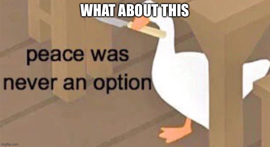 Untitled Goose Peace Was Never an Option | WHAT ABOUT THIS | image tagged in untitled goose peace was never an option | made w/ Imgflip meme maker