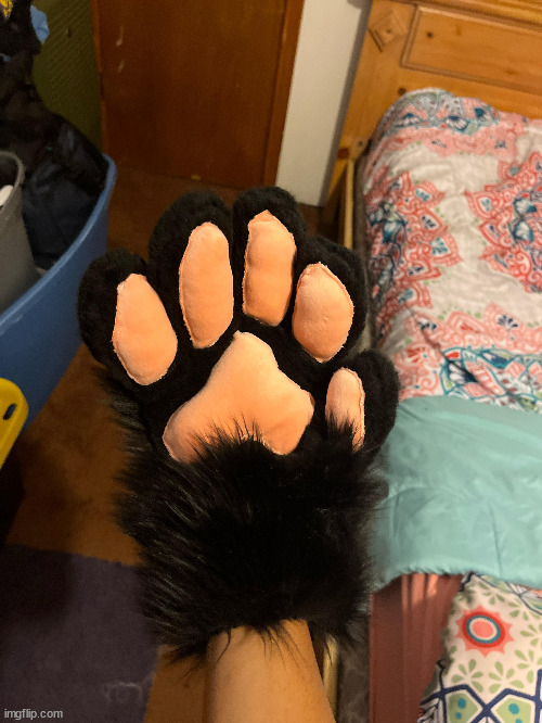 Made a furry cat paw i was going to oringally make a full fursuit but gave up :( i k they look bad | image tagged in meow | made w/ Imgflip meme maker