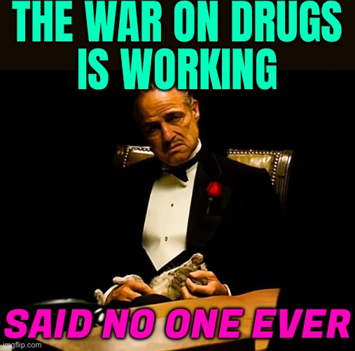 The War On Drugs Is Working | THE WAR ON DRUGS
IS WORKING; SAID NO ONE EVER | image tagged in godfather,don't do drugs,drugs are bad,drugs,politics lol,cocaine is a hell of a drug | made w/ Imgflip meme maker