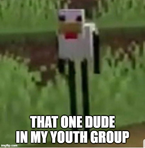 he does look like this cursed chicken | THAT ONE DUDE IN MY YOUTH GROUP | image tagged in cursed minecraft chicken,minecraft,real | made w/ Imgflip meme maker