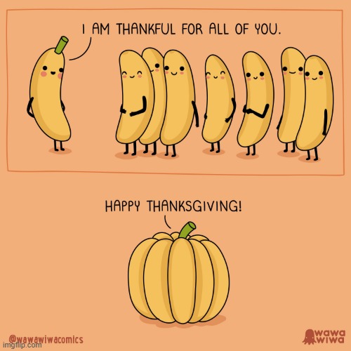 A Thanksgiving comic I forgot to share | image tagged in bananas,thankful,hug,pumpkin,thanksgiving | made w/ Imgflip meme maker