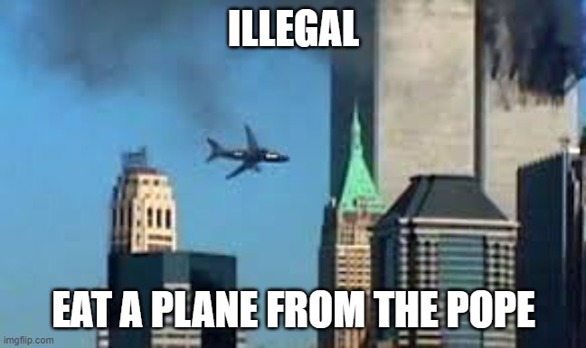 9/11 plane crash | ILLEGAL EAT A PLANE FROM THE POPE | image tagged in 9/11 plane crash | made w/ Imgflip meme maker