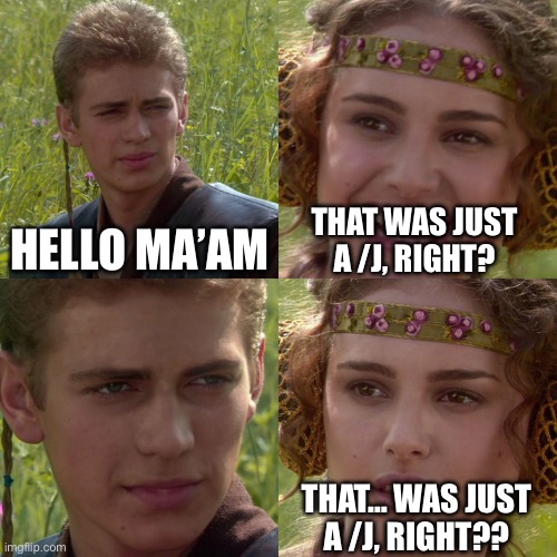 Anakin Padme 4 Panel | HELLO MA’AM THAT WAS JUST A /J, RIGHT? THAT… WAS JUST A /J, RIGHT?? | image tagged in anakin padme 4 panel | made w/ Imgflip meme maker