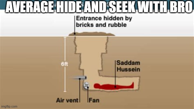 Average hide & seek with bro | AVERAGE HIDE AND SEEK WITH BRO | image tagged in sadam hussein | made w/ Imgflip meme maker