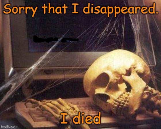 sowwy | Sorry that I disappeared. I died | image tagged in dead skeleton | made w/ Imgflip meme maker