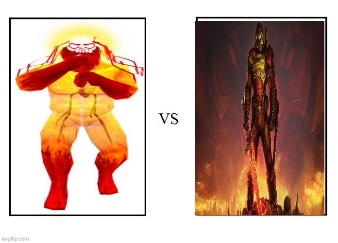 Who wins, Doom Slayer vs Sisyphus Prime, Two of the most terrifying dudes out there in the Hell Genre | image tagged in versus | made w/ Imgflip meme maker